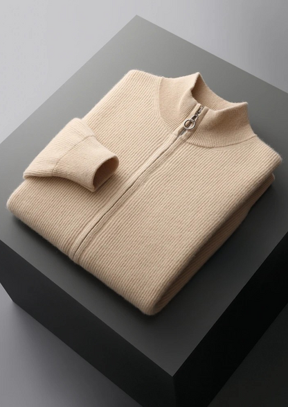 Pure Extra-Fine Merino Wool Ribbed Zip Cardigan | Arventti