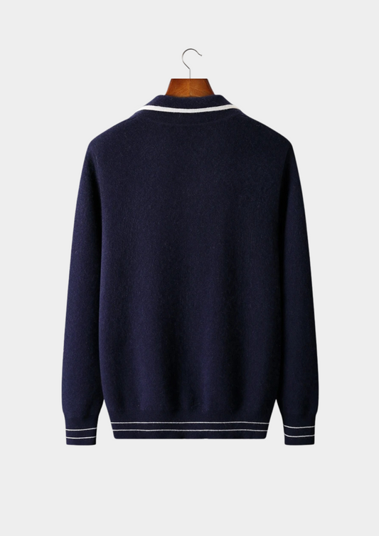 Pure Extra-Fine Merino Wool Two-Tone Polo Cardigan | Arventti