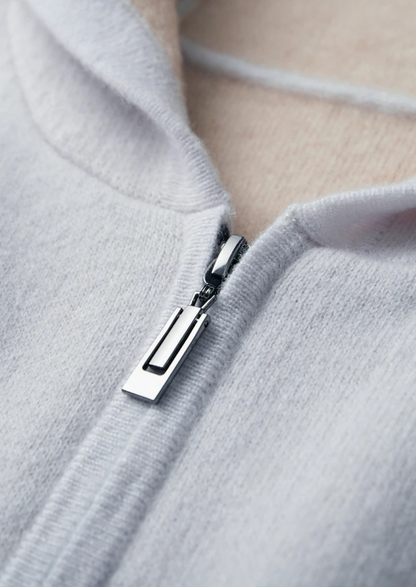 Premium Cashmere Two-Tone Zipper Hoodie | Arventti