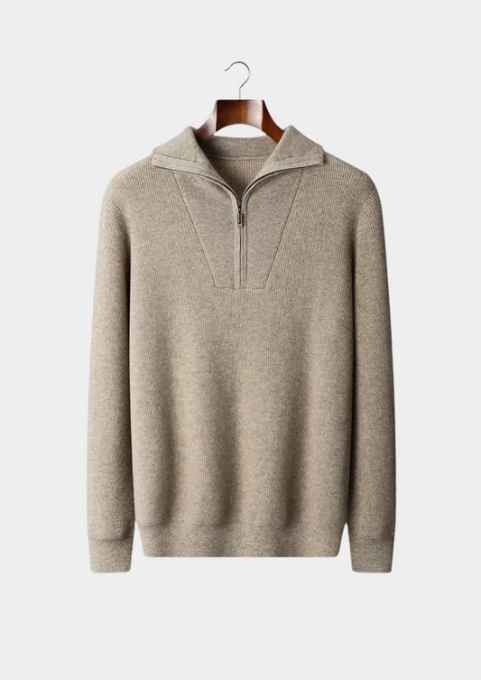 Premium Cashmere Ribbed Half-Zip Sweater | Arventti