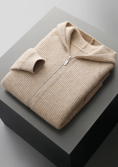 Pure Extra-Fine Merino Wool Ribbed Zipper Hoodie | Arventti
