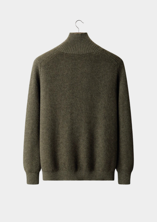 Premium Cashmere Ribbed High Collar Cardigan | Arventti