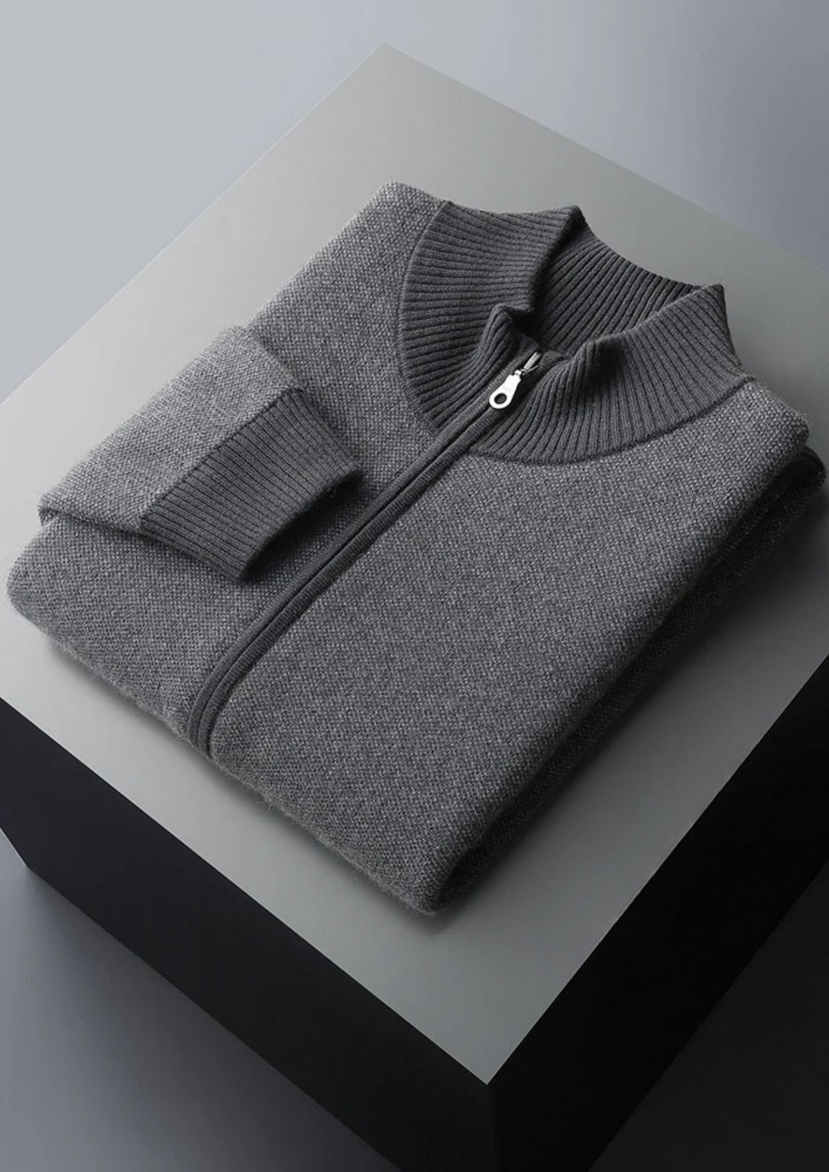 Premium Cashmere Jacquard Zip Cardigan | Arventti