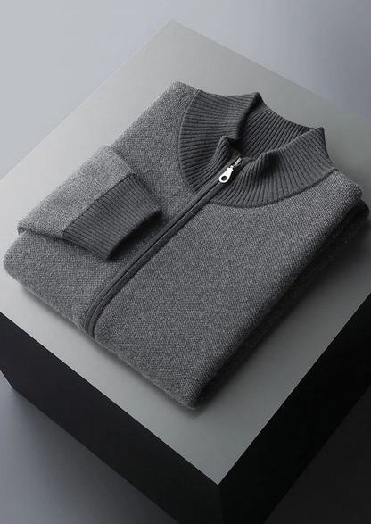 Premium Cashmere Jacquard Zip Cardigan | Arventti