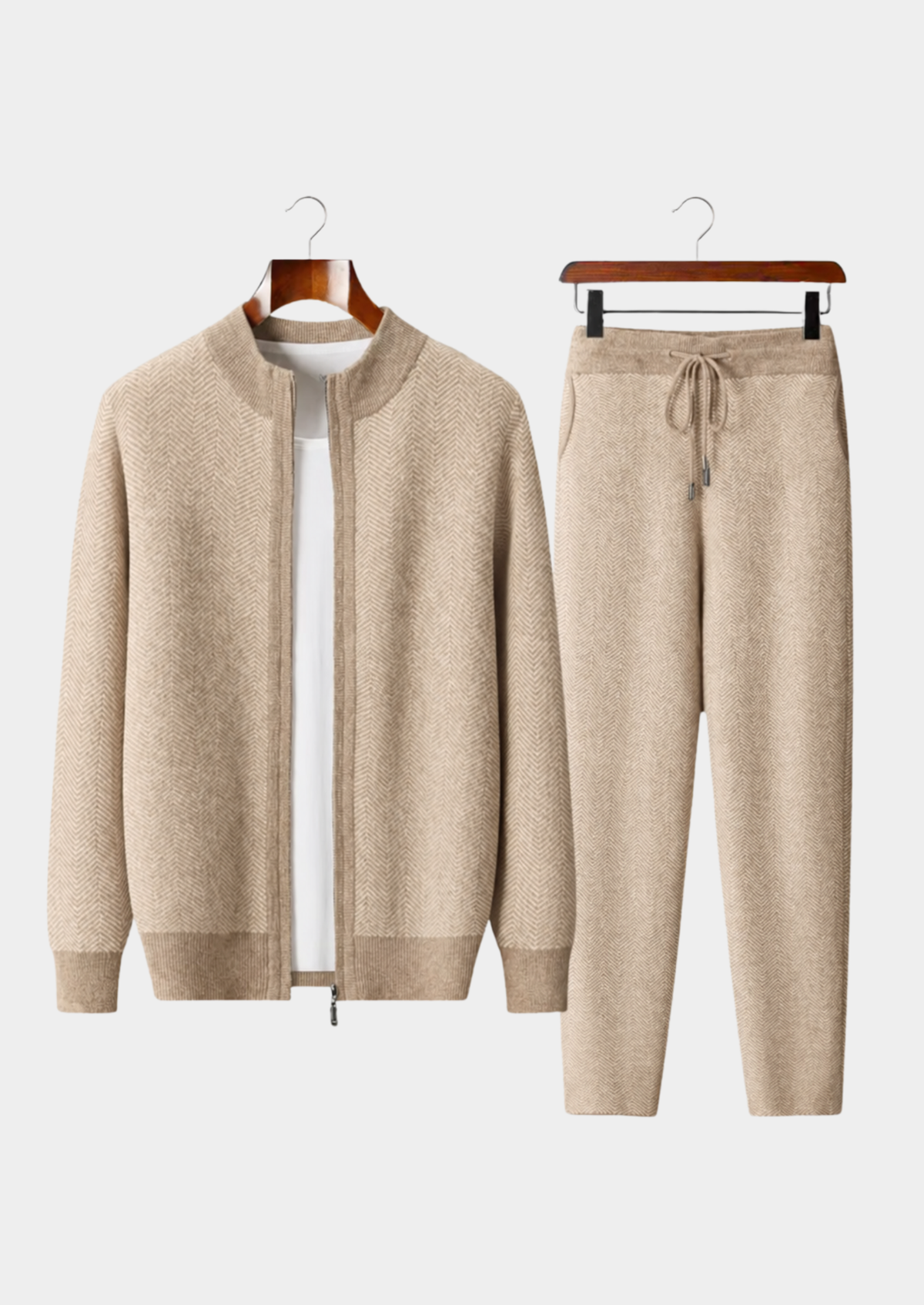Pure Extra-Fine Merino Wool Sand Herringbone Set | Arventti