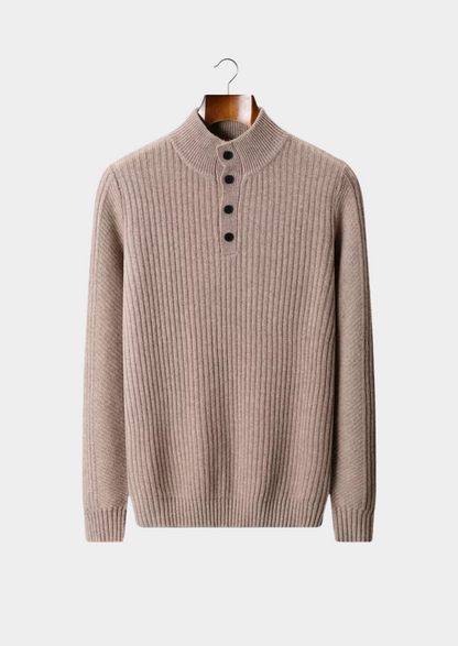 Pure Extra-Fine Merino Wool Ribbed Henley Sweater | Arventti