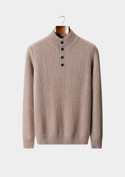 Pure Extra-Fine Merino Wool Ribbed Henley Sweater | Arventti