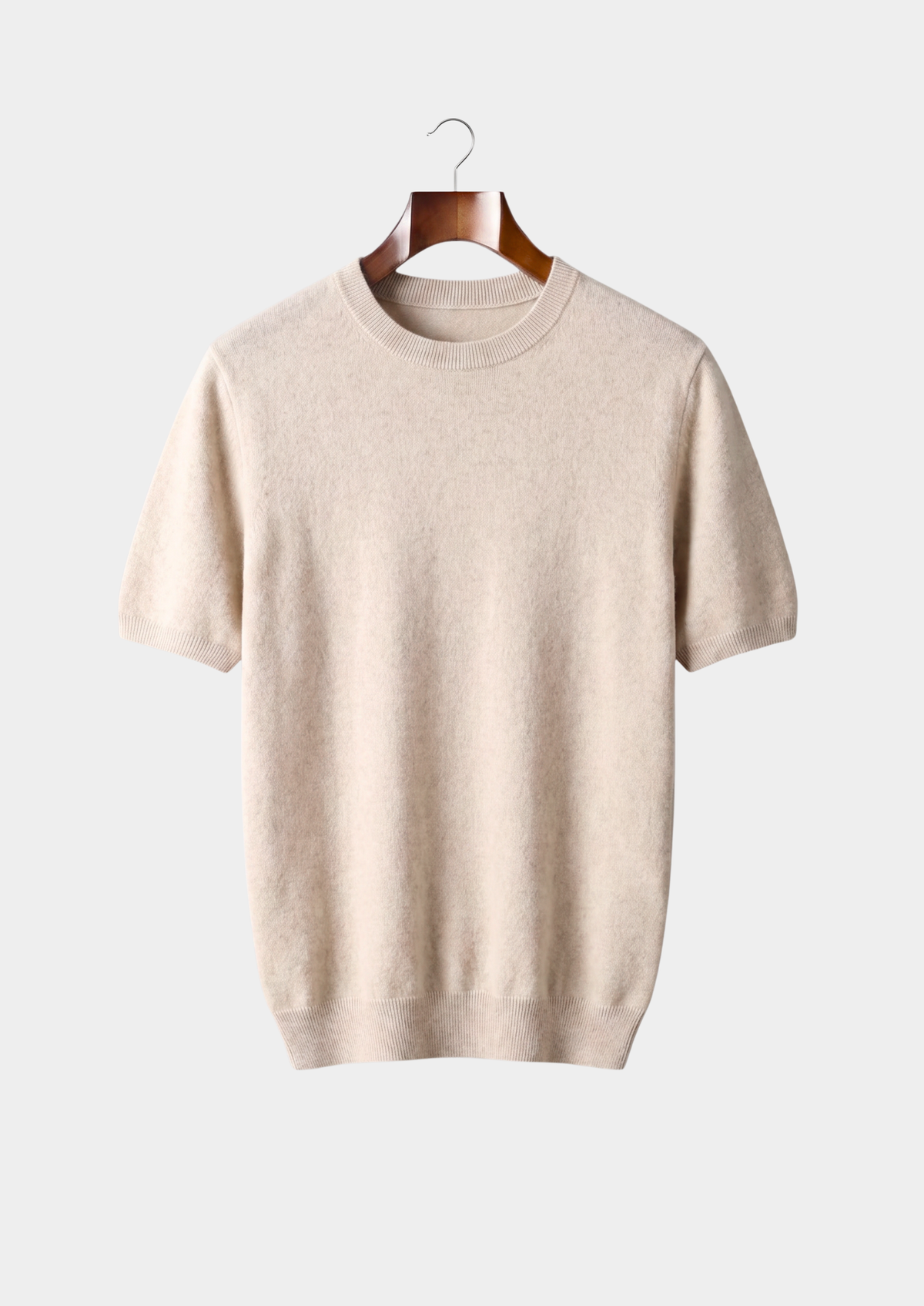 Premium Cashmere Classic Crewneck T-Shirt - Ivory Mocha | Arventti