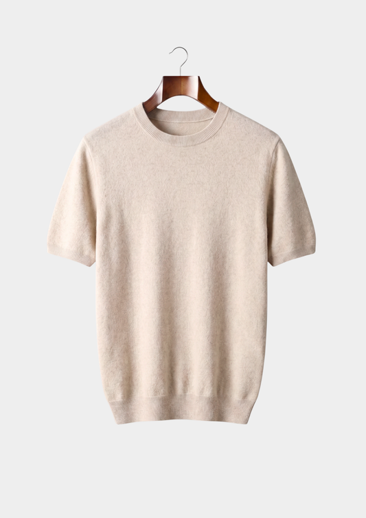 Premium Cashmere Classic Crewneck T-Shirt - Ivory Mocha | Arventti