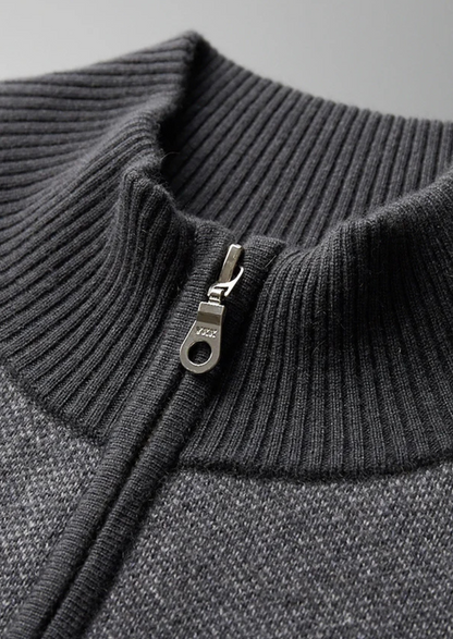 Premium Cashmere Jacquard Zip Cardigan | Arventti