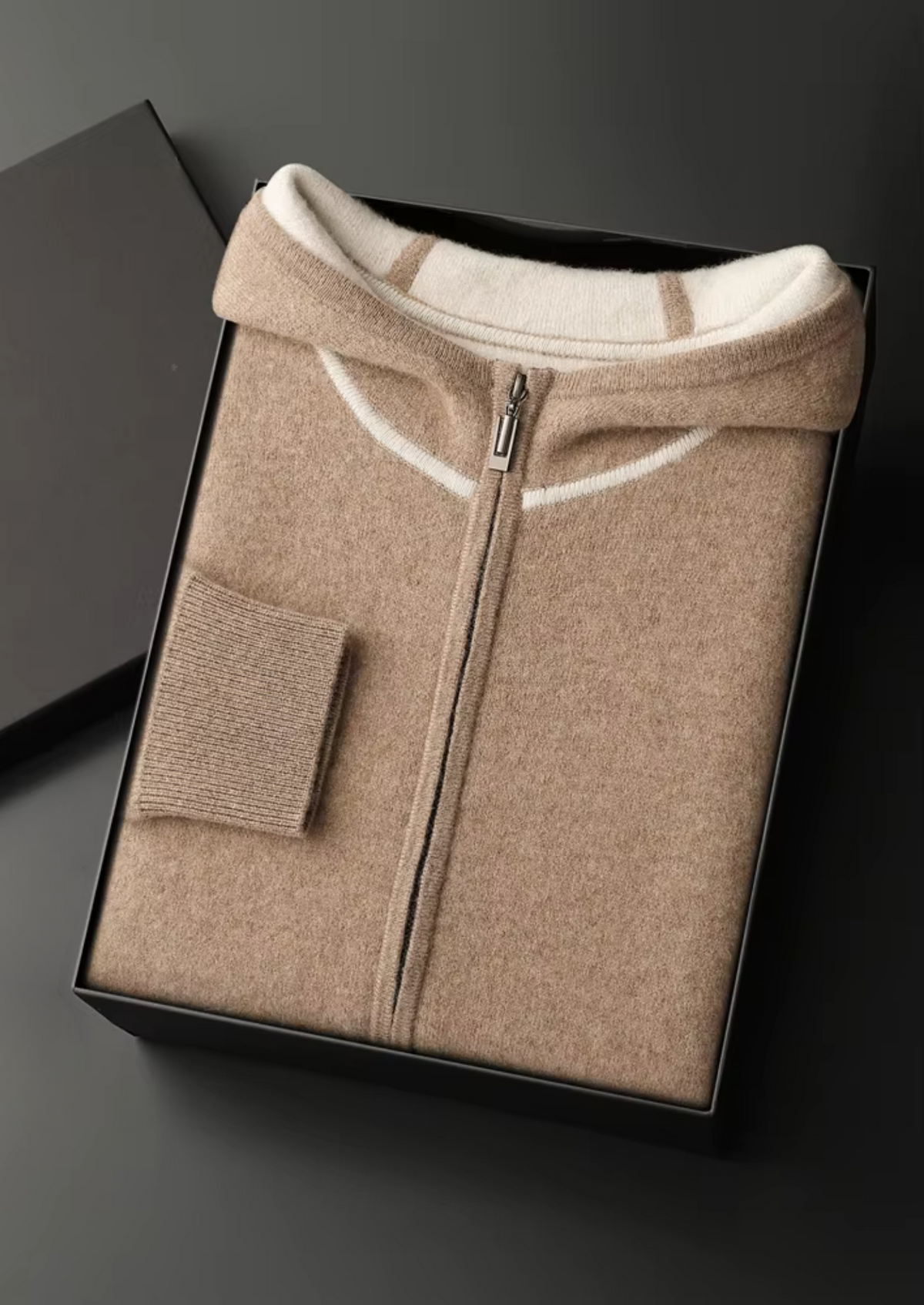 Premium Cashmere Two Tone Zipper Hoodie | Arventti