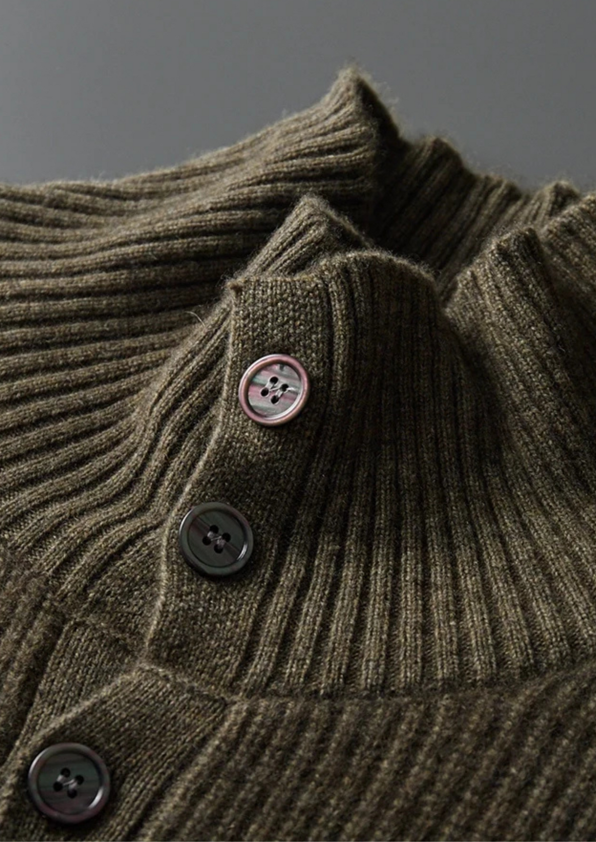 Premium Cashmere Ribbed High Collar Cardigan | Arventti