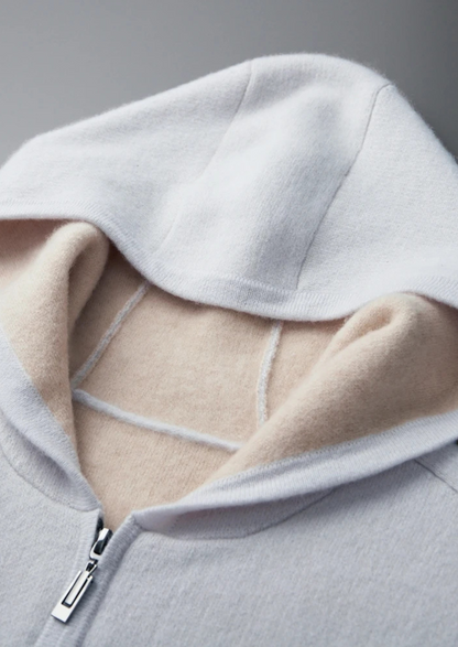 Premium Cashmere Two-Tone Zipper Hoodie | Arventti