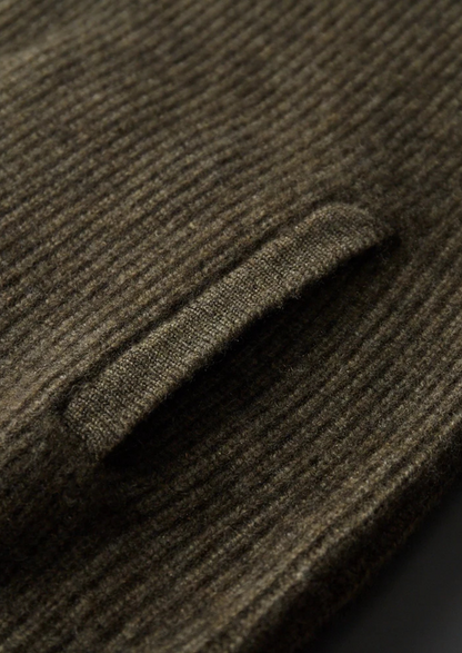 Premium Cashmere Ribbed High Collar Cardigan | Arventti