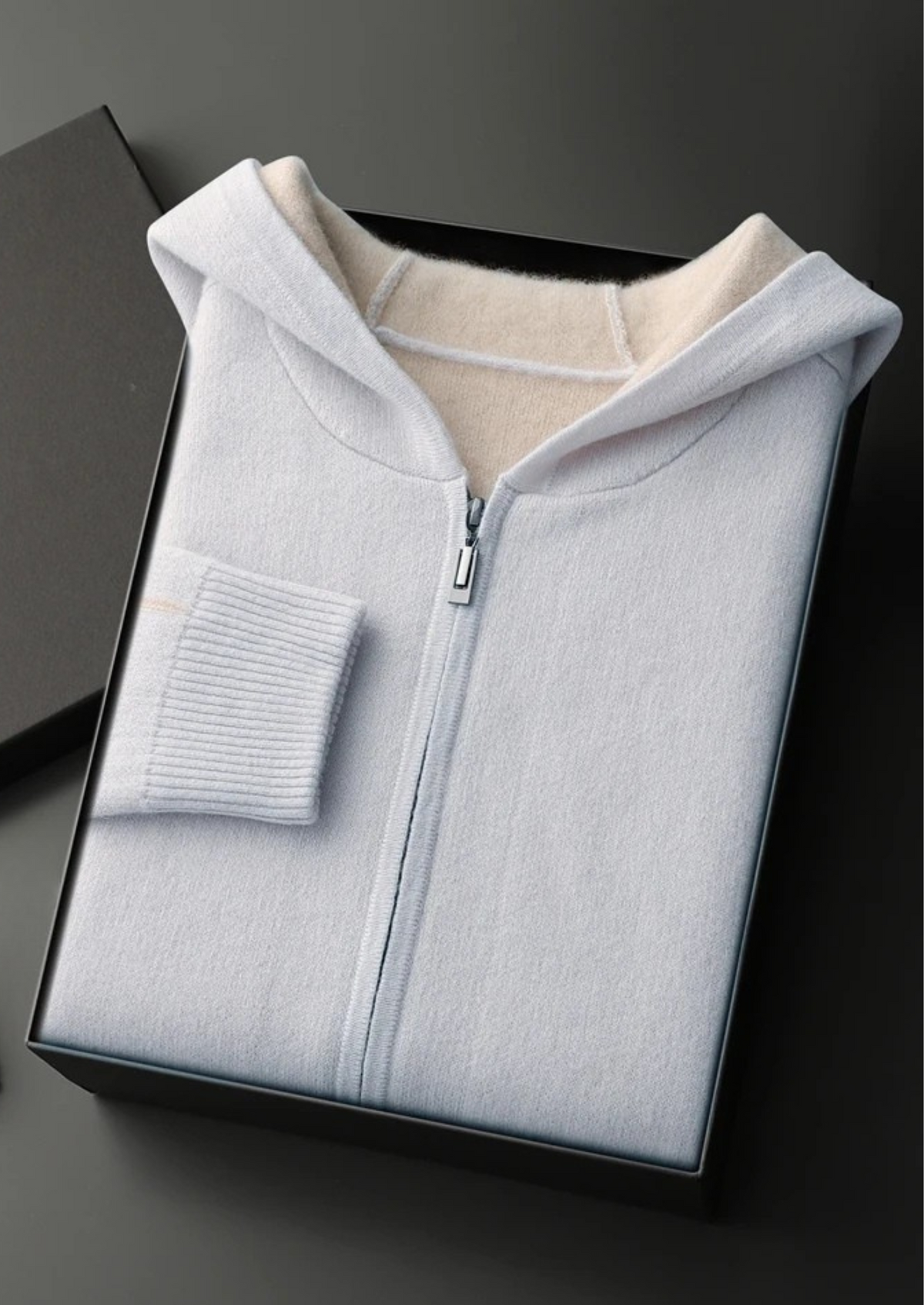 Premium Cashmere Two-Tone Zipper Hoodie | Arventti