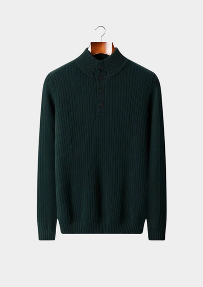 Pure Extra-Fine Merino Wool Ribbed Henley Sweater | Arventti