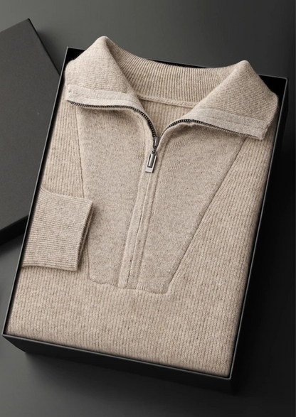 Premium Cashmere Ribbed Half-Zip Sweater | Arventti