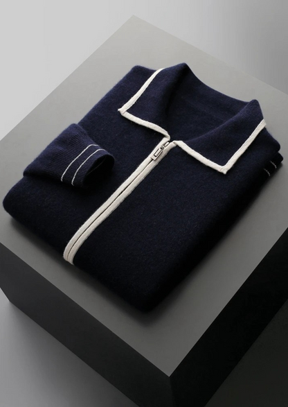 Pure Extra-Fine Merino Wool Two-Tone Polo Cardigan | Arventti