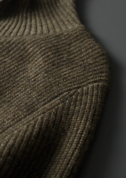 Premium Cashmere Ribbed High Collar Cardigan | Arventti