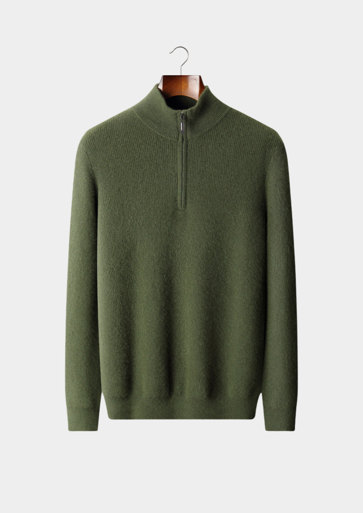 Pure Cashmere Olive Ribbed Half Zip | Arventti