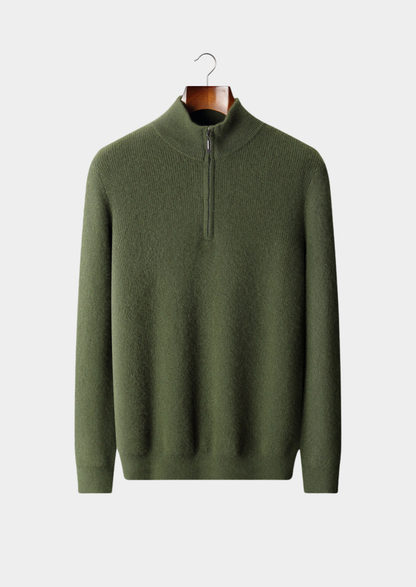 Pure Cashmere Olive Ribbed Half Zip | Arventti