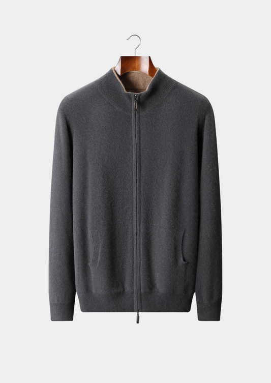 Pure Cashmere Dark Gray Dual Zip Cardigan | Arventti