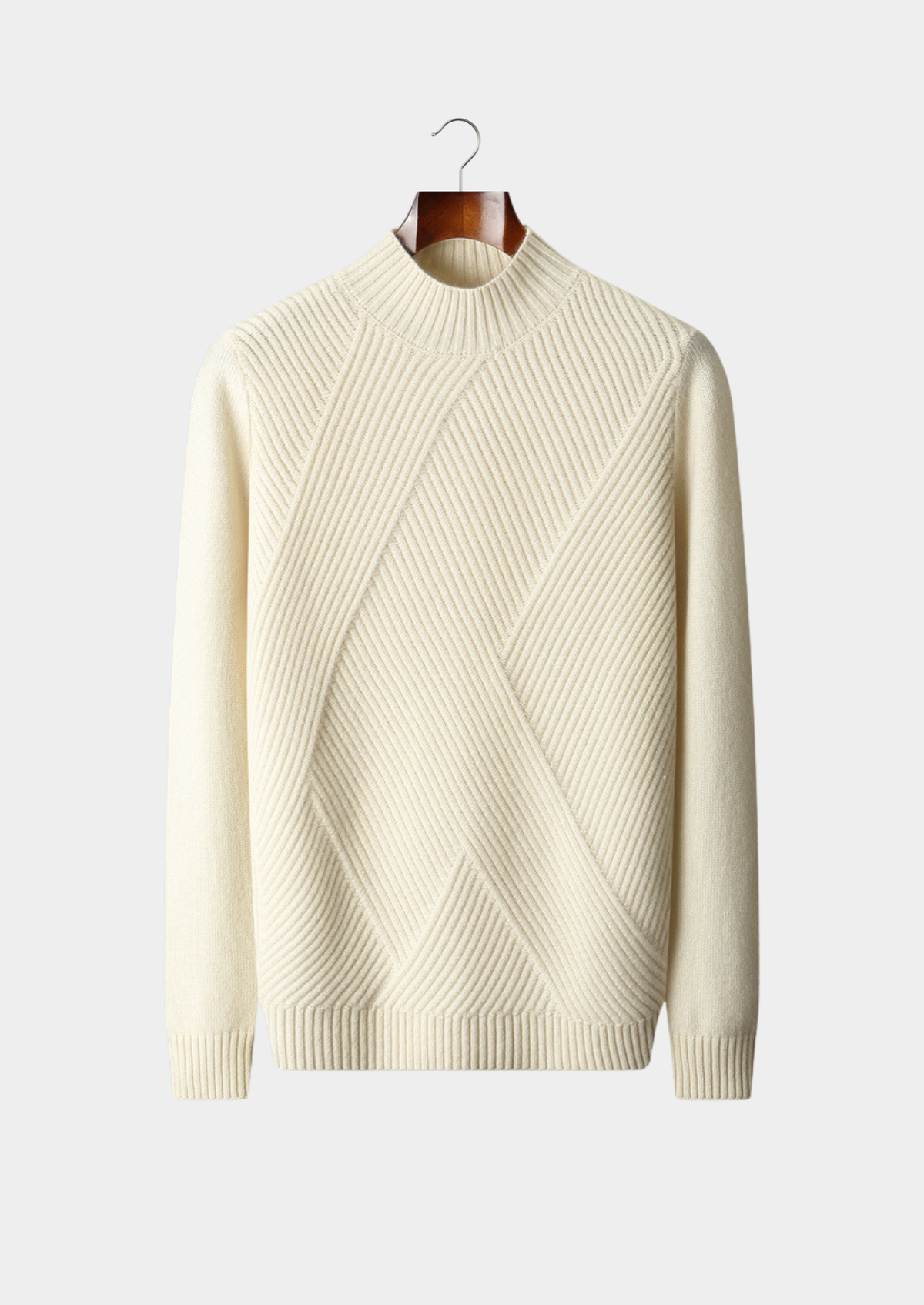 Pure Cashmere Ivory Patterned Mockneck | Arventti