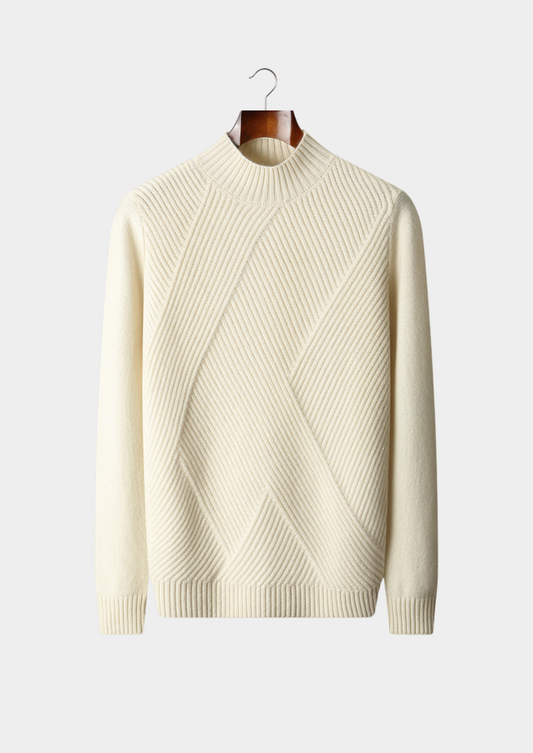 Pure Cashmere Ivory Patterned Mockneck | Arventti