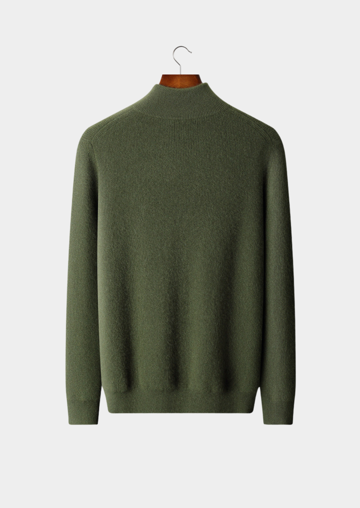Pure Cashmere Olive Ribbed Half Zip | Arventti