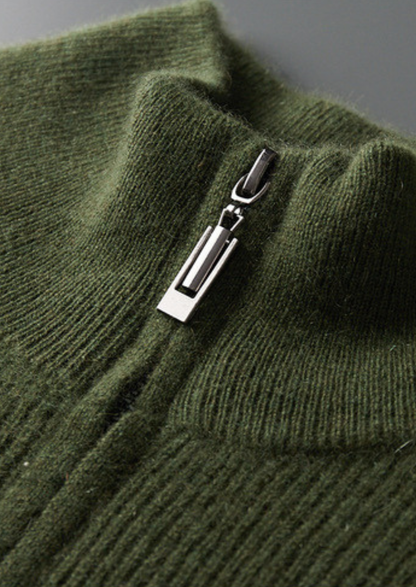 Pure Cashmere Olive Ribbed Half Zip | Arventti