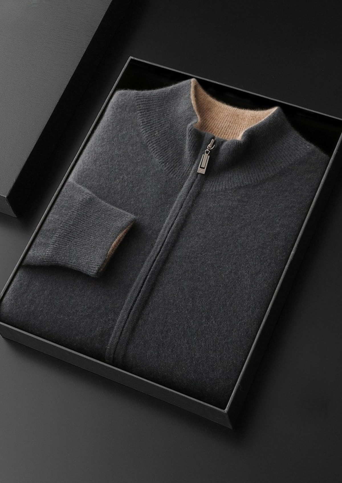 Pure Cashmere Dark Gray Dual Zip Cardigan | Arventti