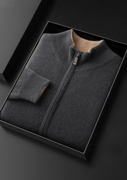 Pure Cashmere Dark Gray Dual Zip Cardigan | Arventti