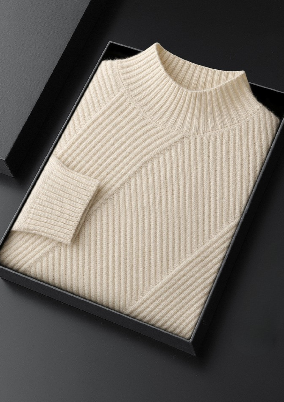 Pure Cashmere Ivory Patterned Mockneck | Arventti
