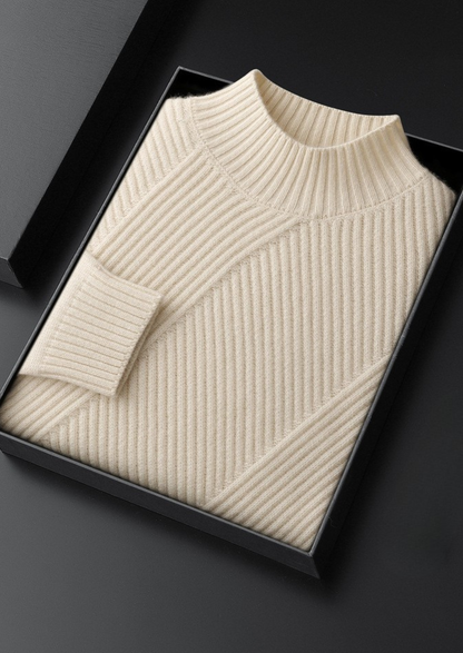 Pure Cashmere Ivory Patterned Mockneck | Arventti