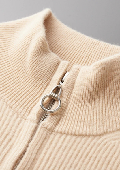 Pure Extra-Fine Merino Wool Ribbed Zip Cardigan | Arventti