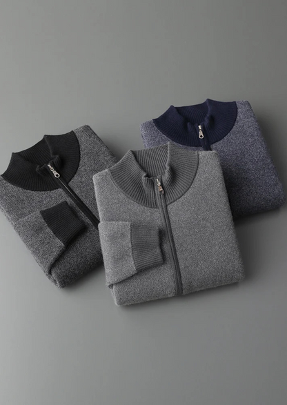Premium Cashmere Jacquard Zip Cardigan | Arventti