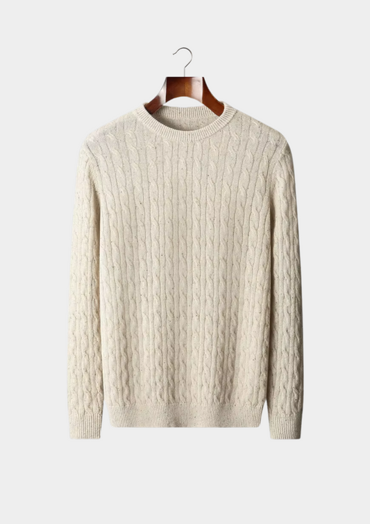 Pure Extra-Fine Merino Wool Nepped Cable Crewneck | Arventti