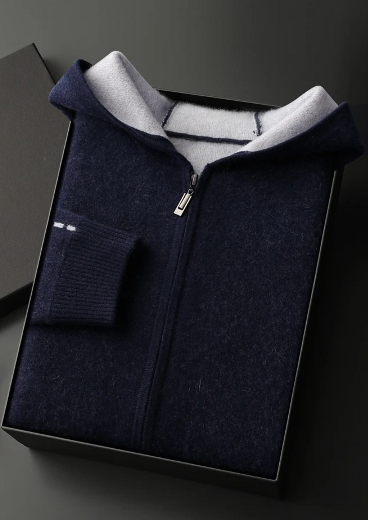 Premium Cashmere Two-Tone Zipper Hoodie | Arventti