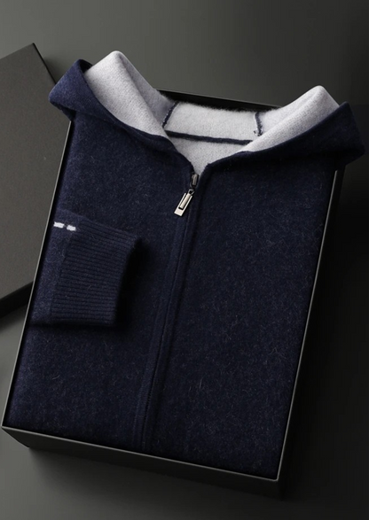 Premium Cashmere Two-Tone Zipper Hoodie | Arventti