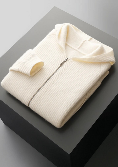 Pure Extra-Fine Merino Wool Ribbed Zipper Hoodie | Arventti