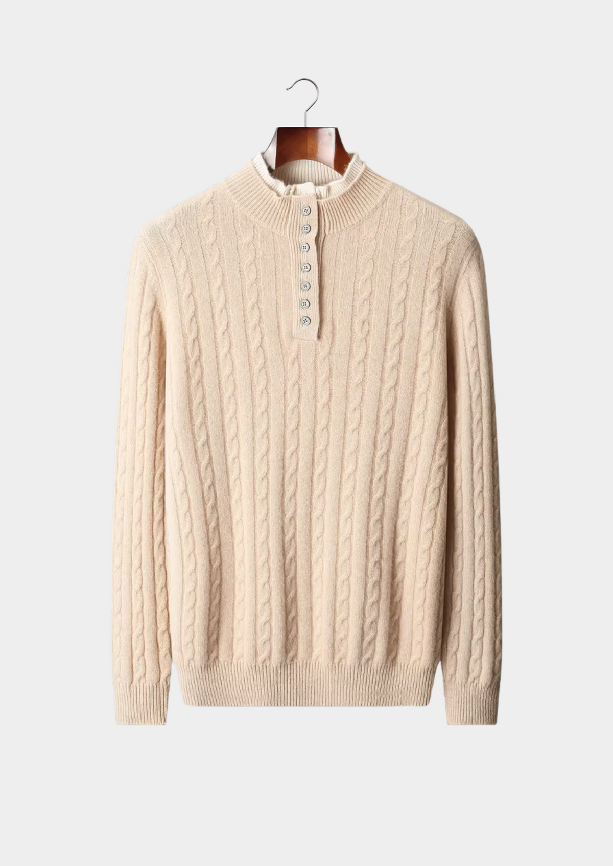 Pure Extra-Fine Merino Wool Cable Knit Henley Sweater | Arventti