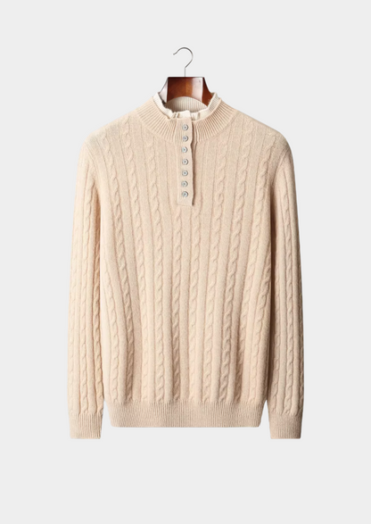 Pure Extra-Fine Merino Wool Cable Knit Henley Sweater | Arventti