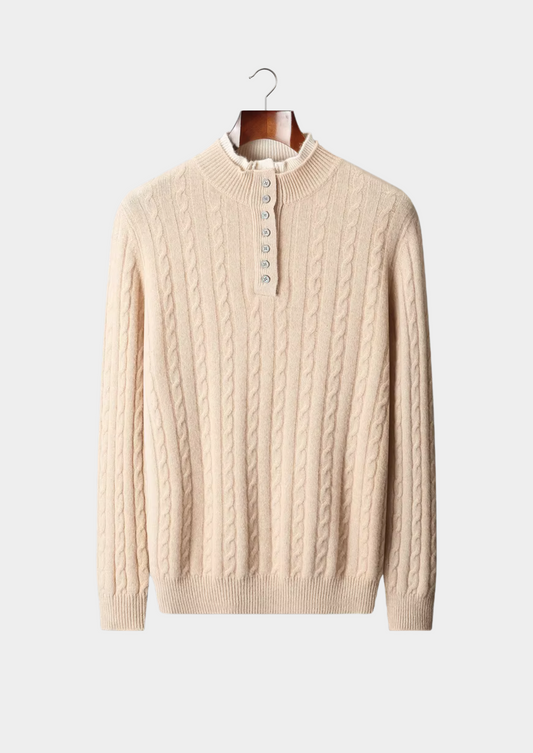 Pure Extra-Fine Merino Wool Cable Knit Henley Sweater | Arventti
