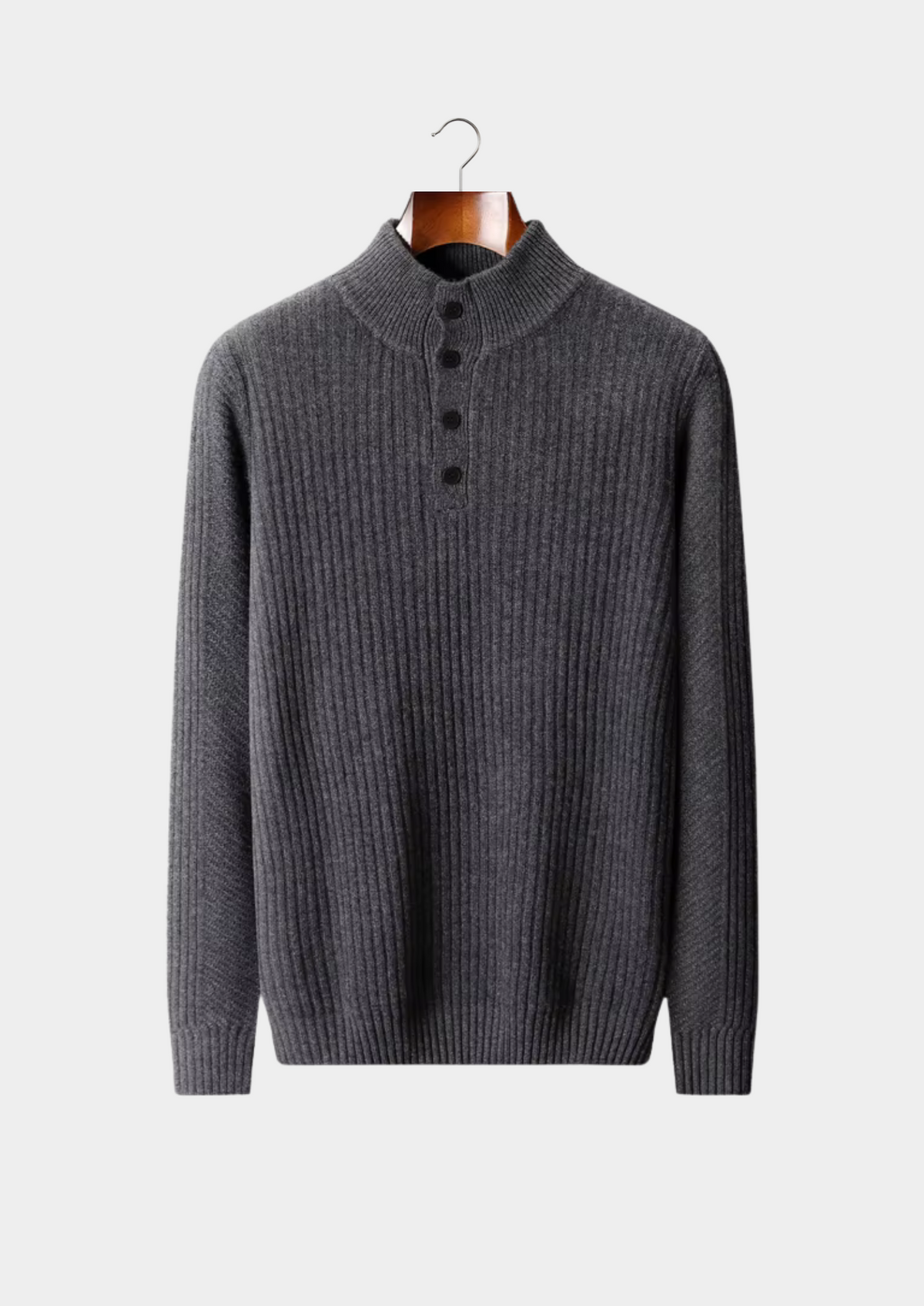 Pure Extra-Fine Merino Wool Ribbed Henley Sweater | Arventti