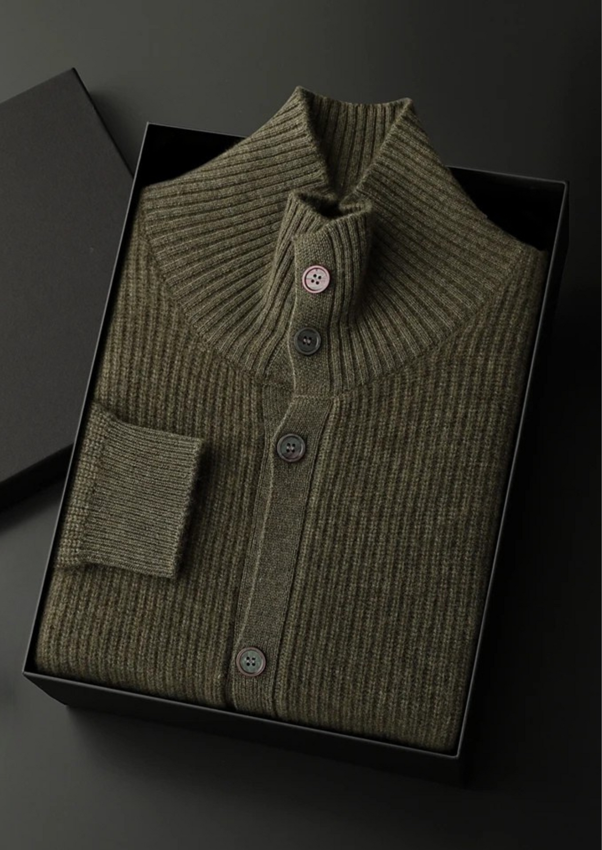 Premium Cashmere Ribbed High Collar Cardigan | Arventti