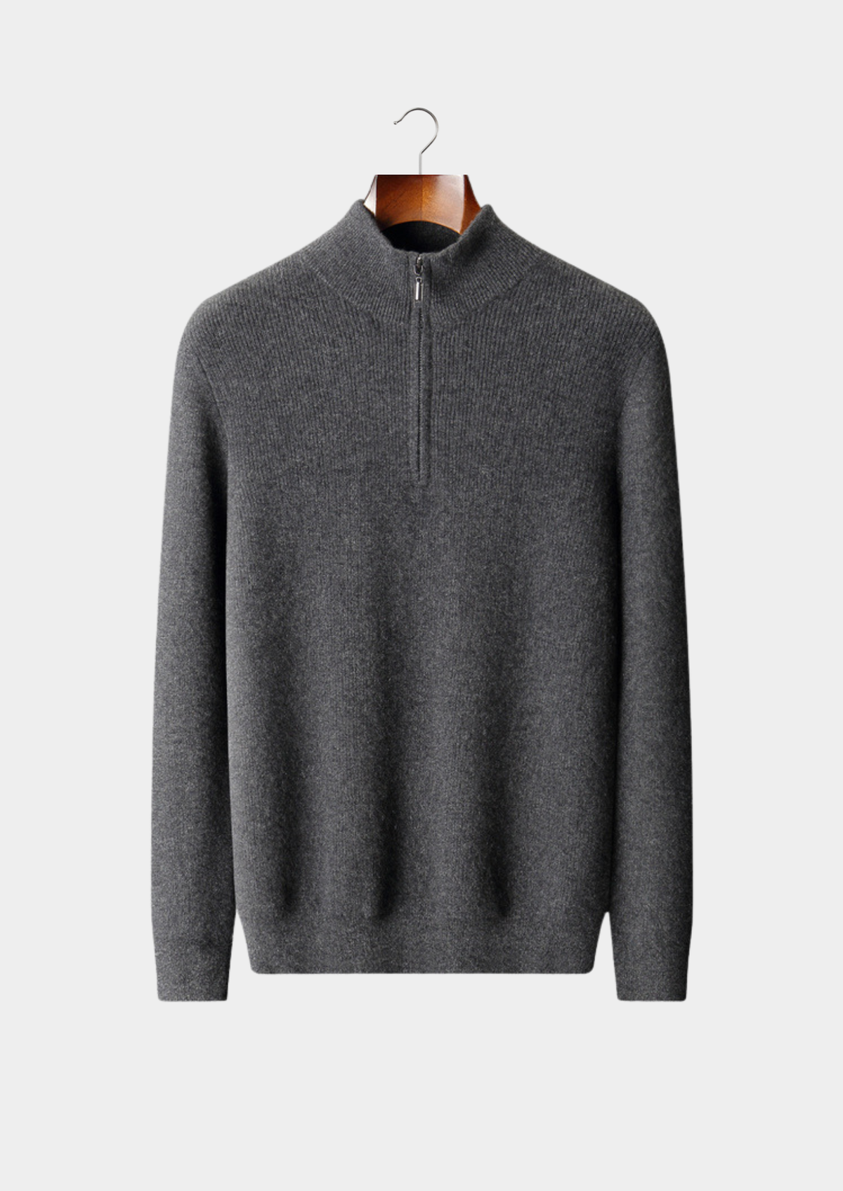Pure Cashmere Dark Gray Ribbed Half Zip | Arventti