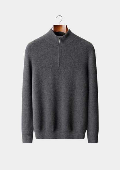 Pure Cashmere Dark Gray Ribbed Half Zip | Arventti