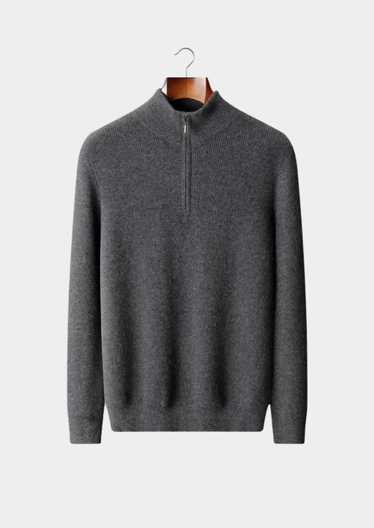 Pure Cashmere Dark Gray Ribbed Half Zip | Arventti