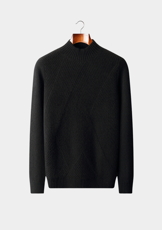Pure Cashmere Black Patterned Mockneck | Arventti