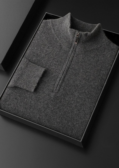 Pure Cashmere Dark Gray Ribbed Half Zip | Arventti
